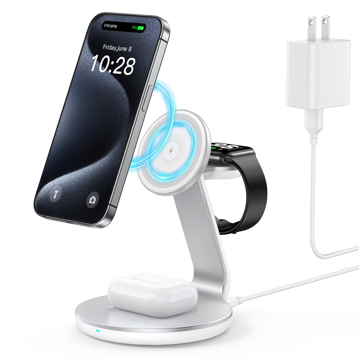 Estación De Carga Herrbol 3 En 1 Magsafe Para Iphone Con Airpods