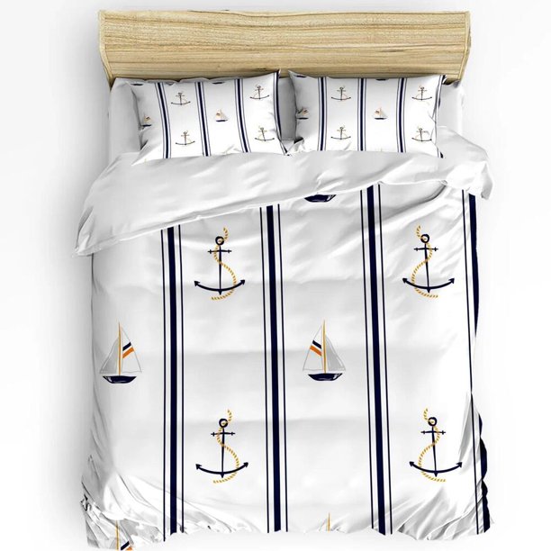 Anchor and sailboat Duvet Cover Bedding Set Pillowcase 3-Piece Bedding Set