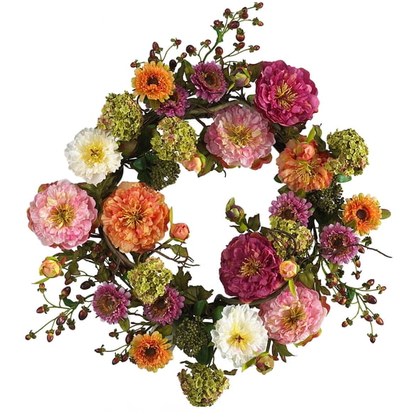 Corona de peonía casi natural de 24 cm mezclada para decoración del hogar