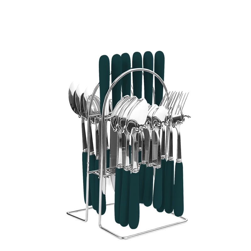 Xmhytop Juego De Cubiertos De Plata Verde Oscuro 24 Piezas Flatware Set De Acero Inoxidable, Ideal Para Familias Y Eventos