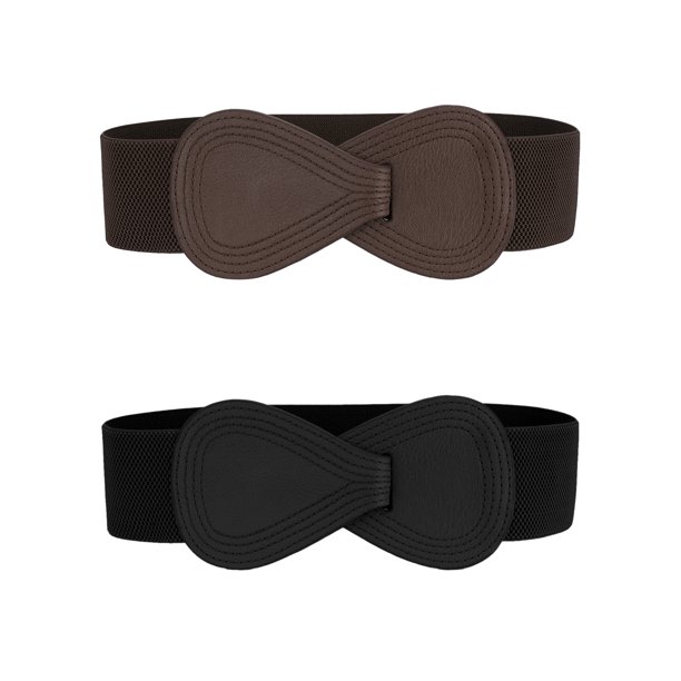 INSPIRE CHIC 2Pcs Cinturones de Cintura Elásticos con Hebilla de Cuero Sintético en Forma de 8 para Mujeres