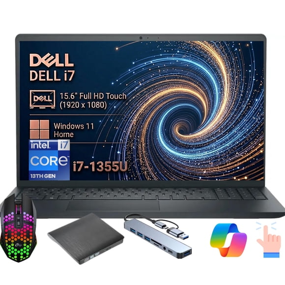 Notebook Dell DC15250 Touch de 15.6" FHD (Intel Core i7-1355U, 32GB DDR5, 512GB SSD, Windows 11 Home) Negro Carbono