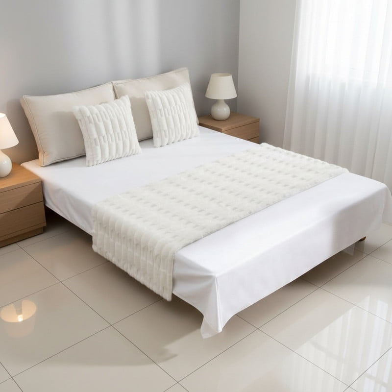 Genérico - Juego De Piecera Texturizada Medida 70x210cm Pie De Cama Blanco