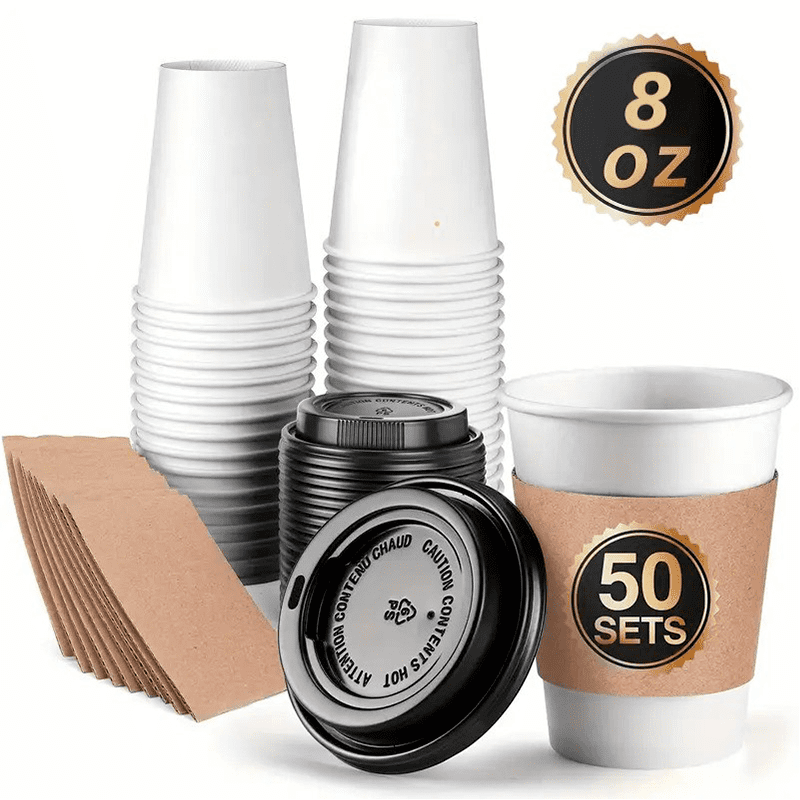 Wakeshome - Vaso Cafe Kraft Vasos Polipapel Con Tapa Manga 8oz 50und