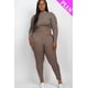 thumbnail image 1 of Saronite Conjunto de 2 Piezas de Top y Leggings de Manga Larga con Cuello Alto y Punto Acanalado Básico, Color Topo (Talla Grande para Mujer), 1 of 2