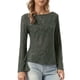 thumbnail image 4 of INSPIRE CHIC Blusa Jacquard para Mujer Cuello Barco Manga Larga Otoño Top de Punto Transparente XL Verde Oscuro, 4 of 6
