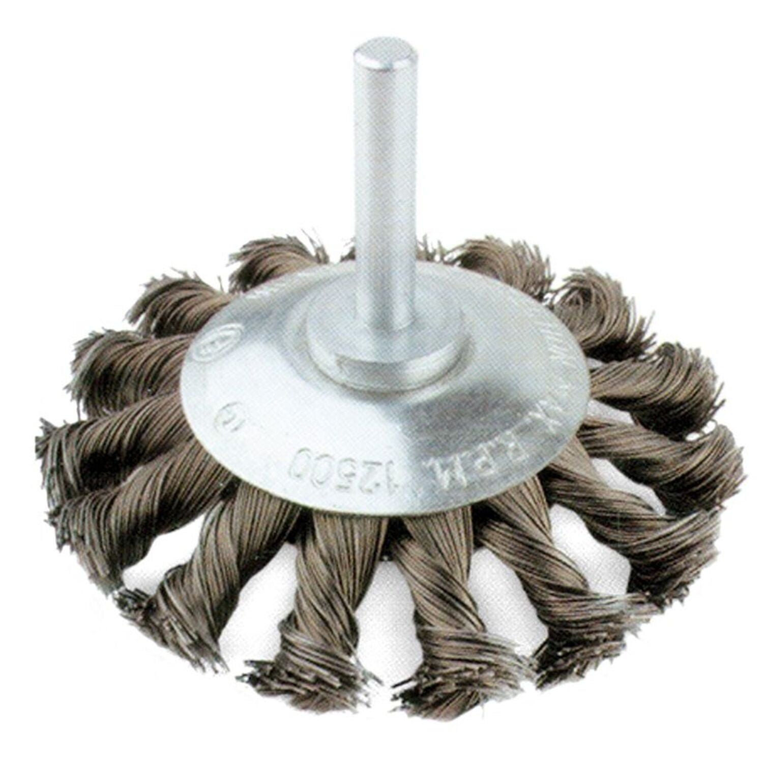 Grata Copa Plana Acero Templado Trenzado 3" (75mm) - Calibre 0,35mm -vástago 1/4'' - Hela