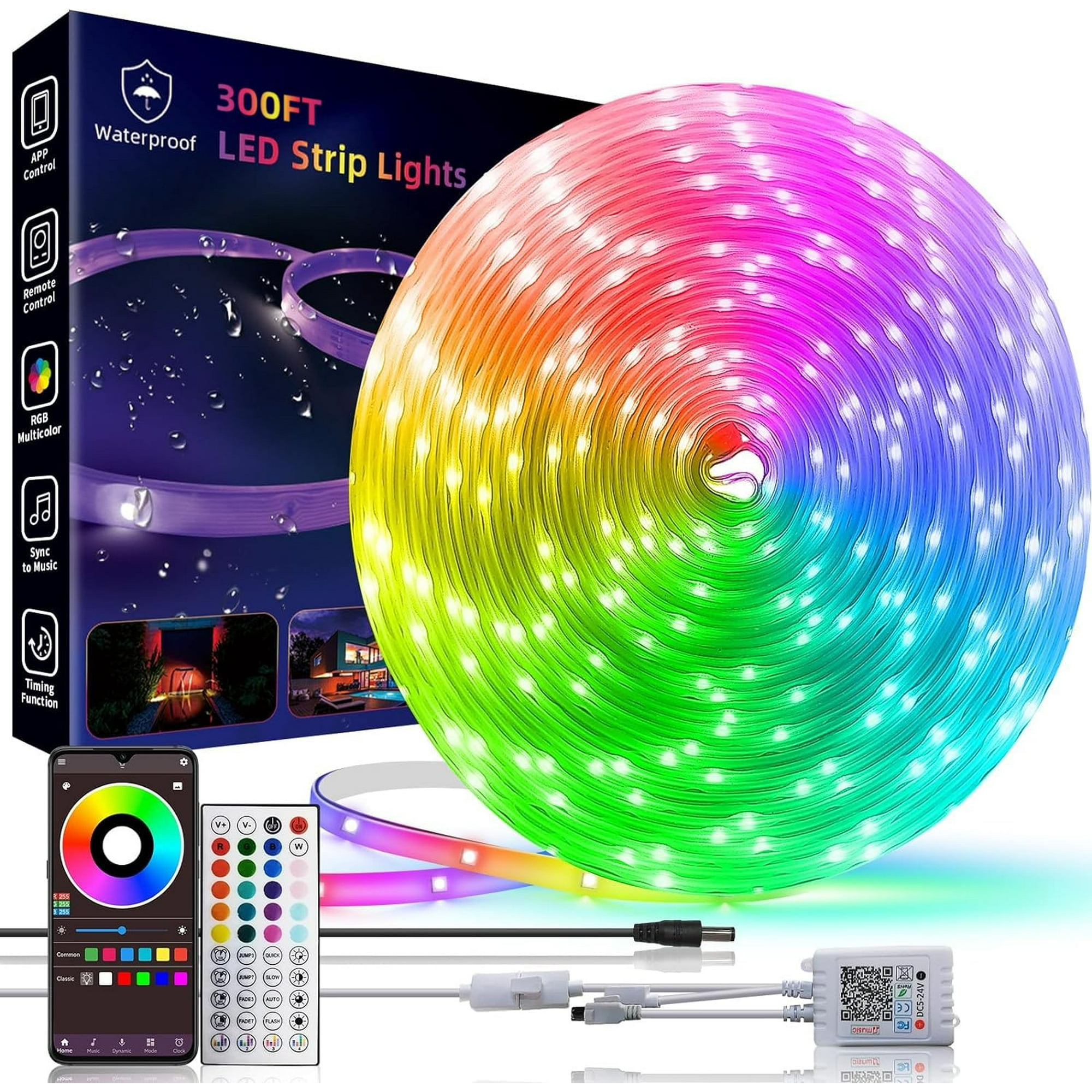 Tira De Luces Led Para Exteriores Hbowmdjia, 90 M, Resistentes Al Agua Rgb