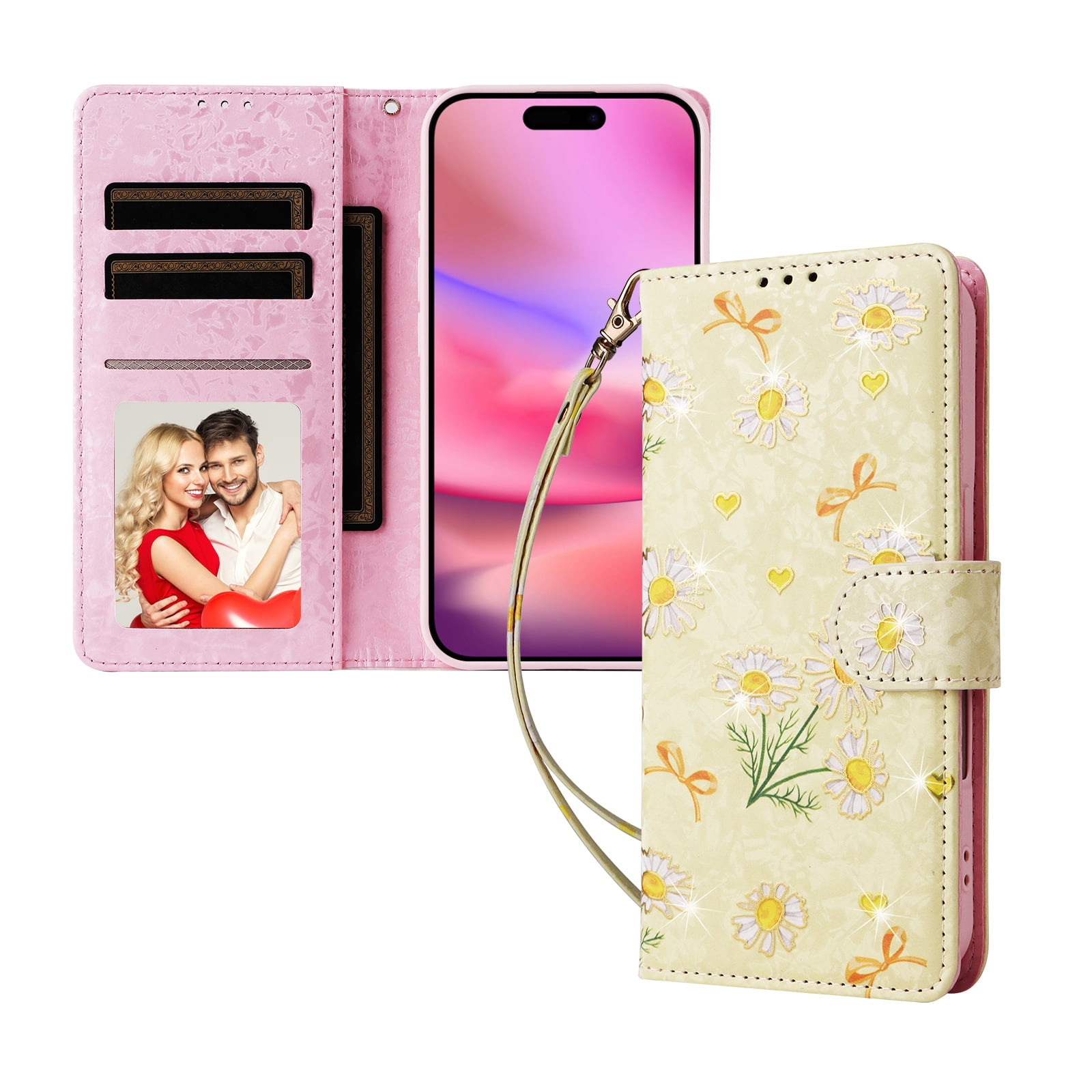 Foxdock Funda Tipo Cartera Floral Para Iphone 16 Pro ,funda Con Tapa De Cuero Pu, Protección Antigolpes Con Ranuras Para Tarjetas Y Soporte