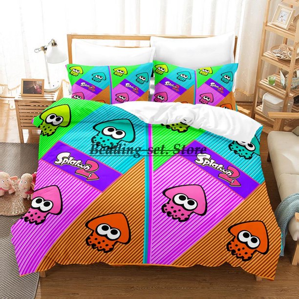Splatoon 3 Inkling Squid Bedding Set Bed Set Aldult Kid Bedroom Duvetcover Sets Bed Sheet Set
