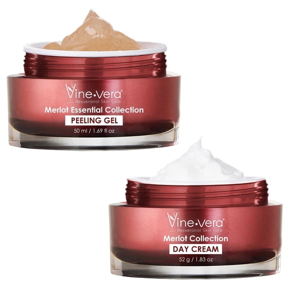 Set de cuidado de la piel: crema de día y gel exfoliante Vine Vera Merlot