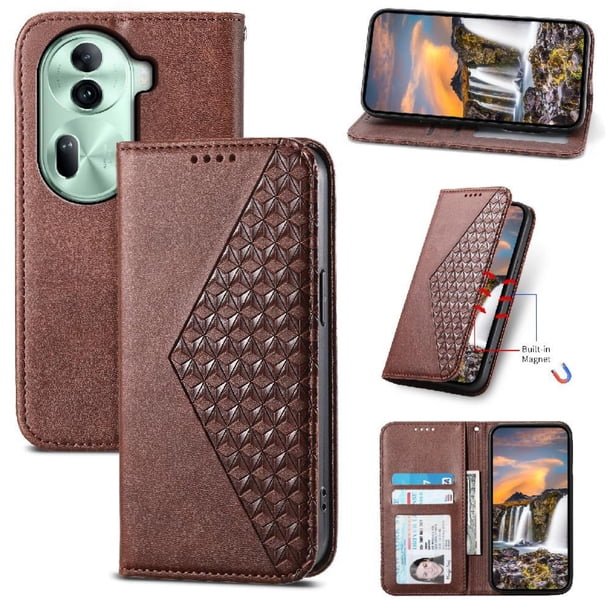 Funda Flip FOXDOCK para OPPO Reno 11 5G , Estilo Billetera con Diseño Rombo, Correa de Mano y Soporte, Uso Diario