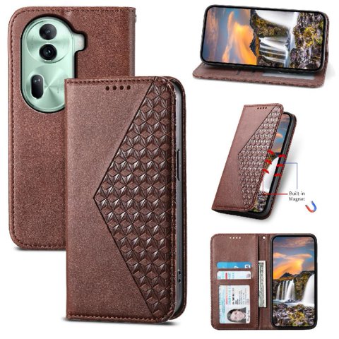 Funda Flip Foxdock Para Oppo Reno 11 5G , Estilo Billetera Con Diseño Rombo, Correa De Mano Y Soporte, Uso Diario