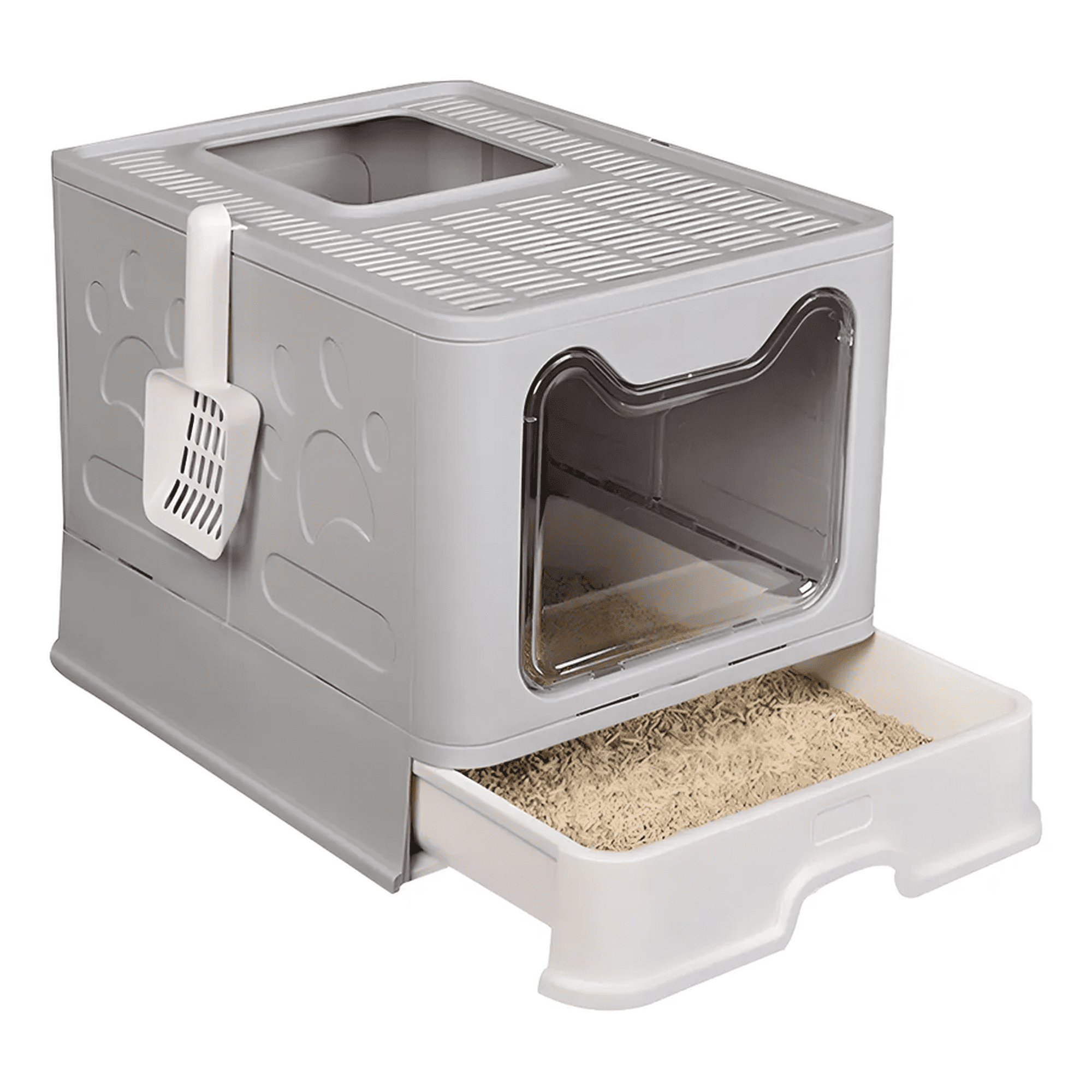 Genérico - Arenero Cerrado Cuadrado Gris Para Gato Con Puerta Y Pala