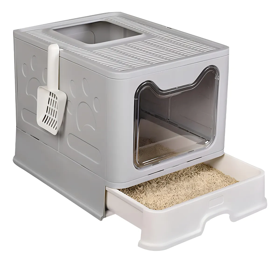 Genérico - Arenero Cerrado Cuadrado Gris Para Gato Con Puerta Y Pala