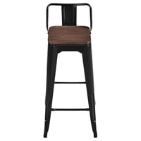 Klik Muebles - Taburete Tolix Negro Alto Con Respaldo Para Bar O Terraza - Asiento De Madera Oscura Walnut