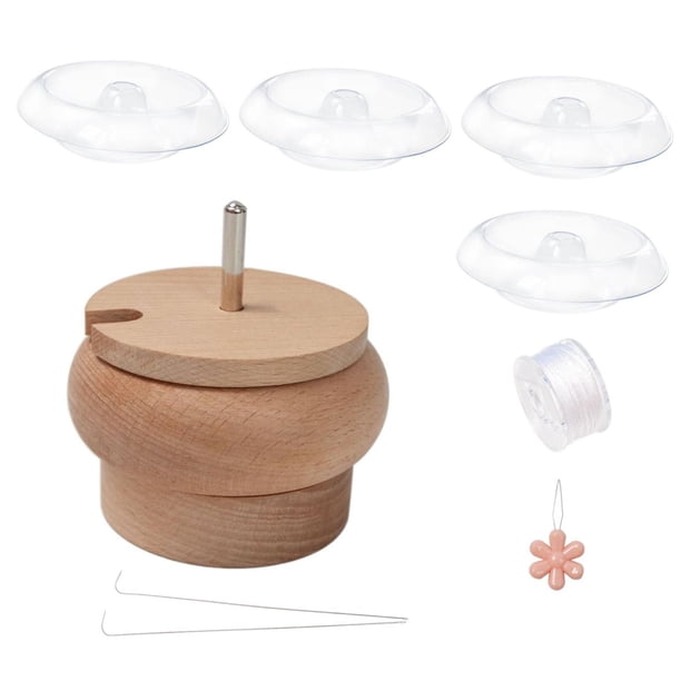Giratorio De Madera Con 2 Agujas Para Abalorios, Cuenco Giratorio Para Manualidades Con Cuentas Bordadas