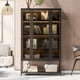 thumbnail image 3 of 67.25'' Tall Iron Display Cabinet with Glass Door and LED Lights Steel Curio Cabinet for Collectibles Figures Trophies 3-Sided Glass Display Case for Home Office Study Room Stores Playroom - Black, 3 of 3