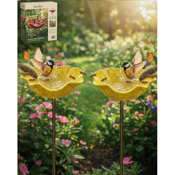 Estaca jardín flor metal hecha mano con baño abejas decoración exterior regalo polinizadores
