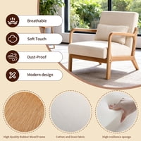 M&Ms - Mid Century Modern Armchair, Accent Chair With Solid Wood Frame And Detachable Lumbar Pillow For Living Room, Bedroom, Office(Beige)Chair Frame With A Nature Finish