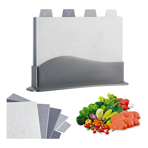 Genérico - Set De 4Tablas Para Picar Para Cocina Con Soporte De Drenaje Geométrica Gris