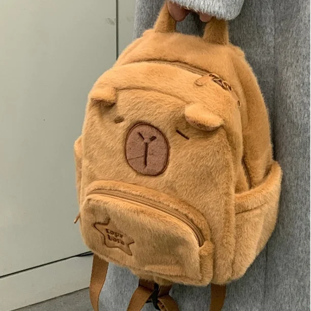 Student School Bag Cute Plush Capybara Bag Casual All-match Fur Bag Large Capacity Backpack Children's Bags Plushie Doll