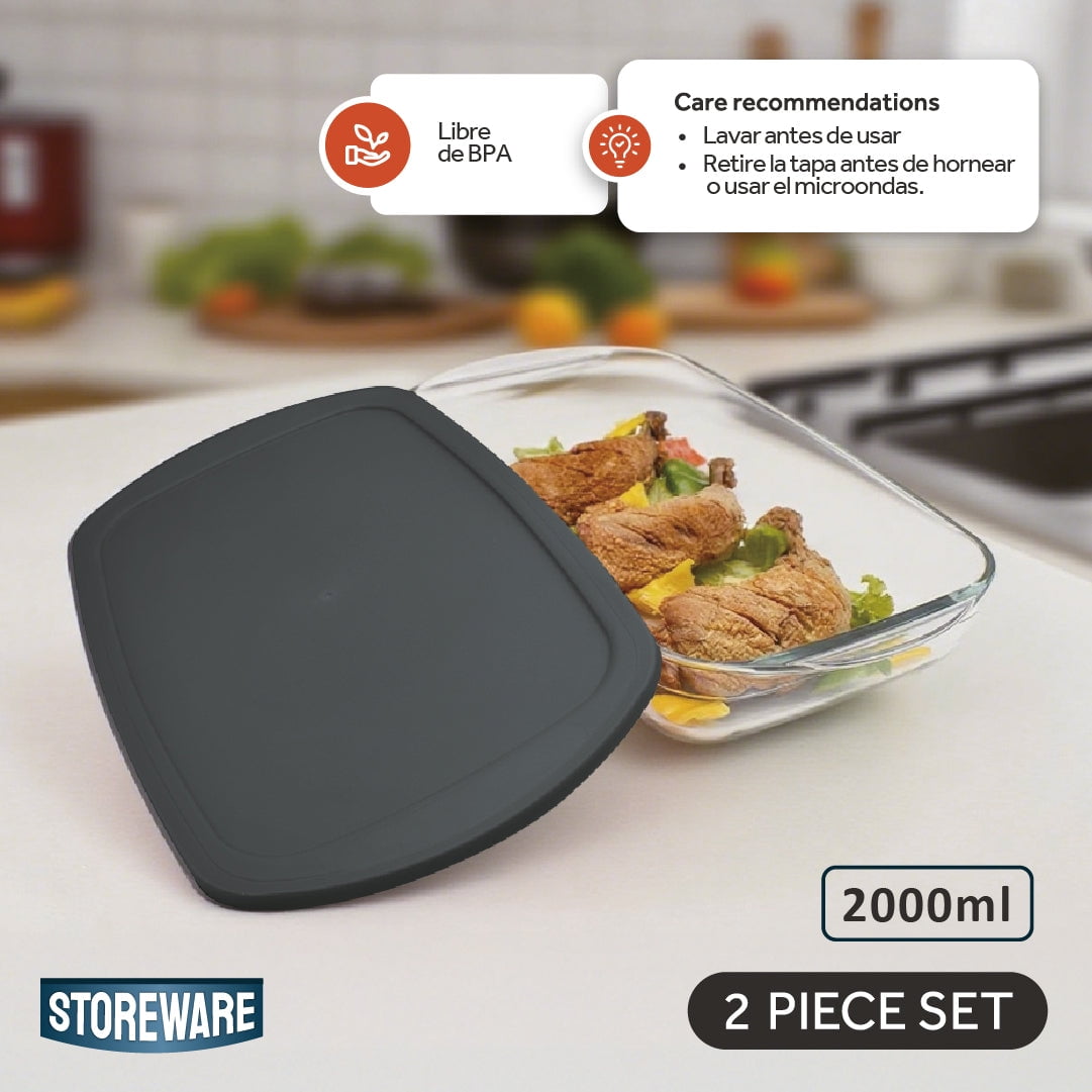 Fuente Hornear Vidrio 2l Con Tapa Storeware 1 Un