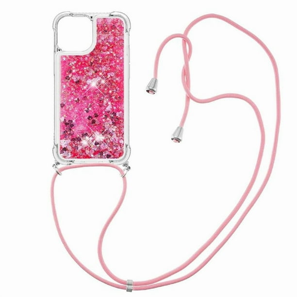 Funda FOXDOCK para iPhone 13 con Cuerda Ajustable, Brillo Líquido, Protección Antigolpes y Lente – Ideal para Regalo