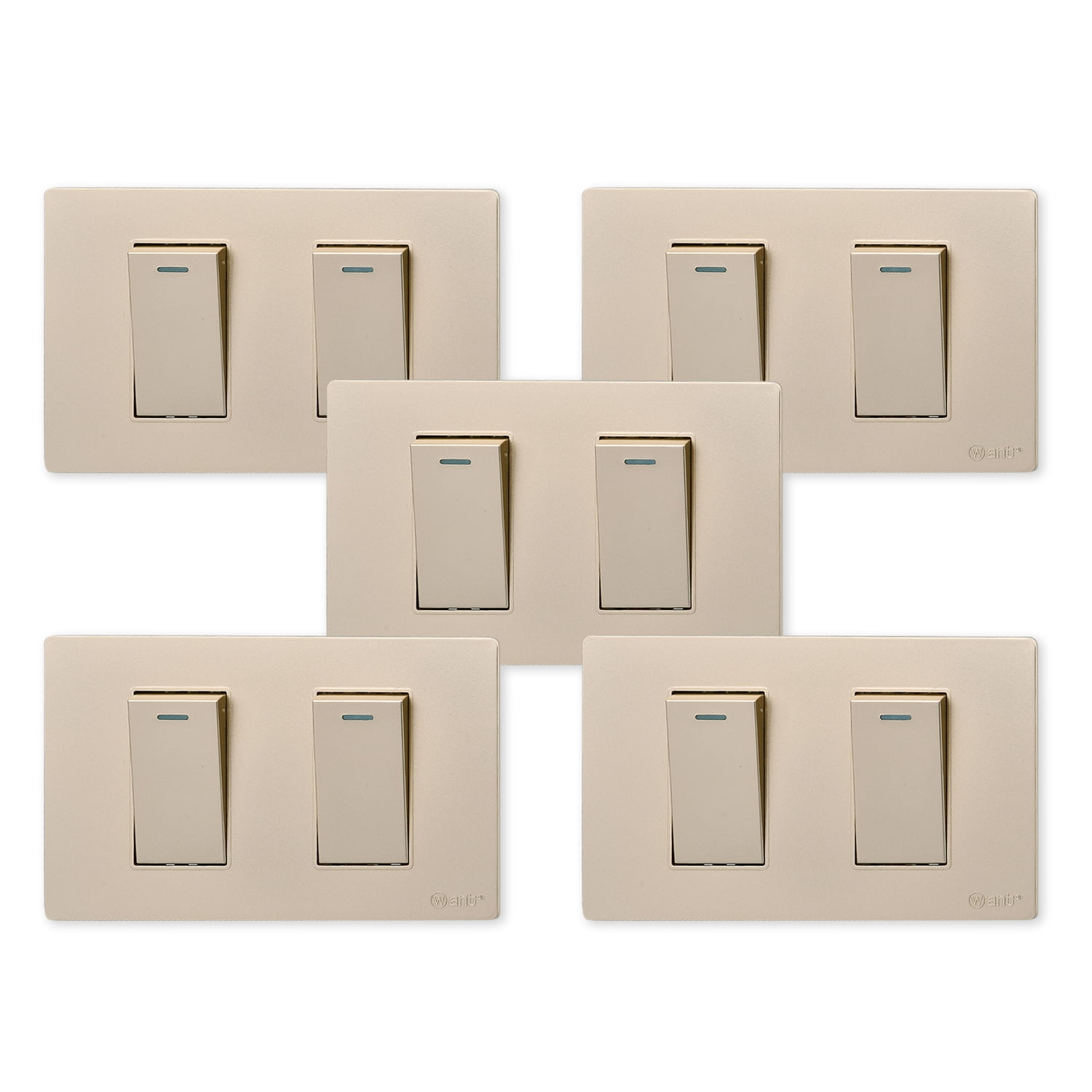 Want - Pack 5 Interruptores Doble Metálico 9/12 16a - Dorado