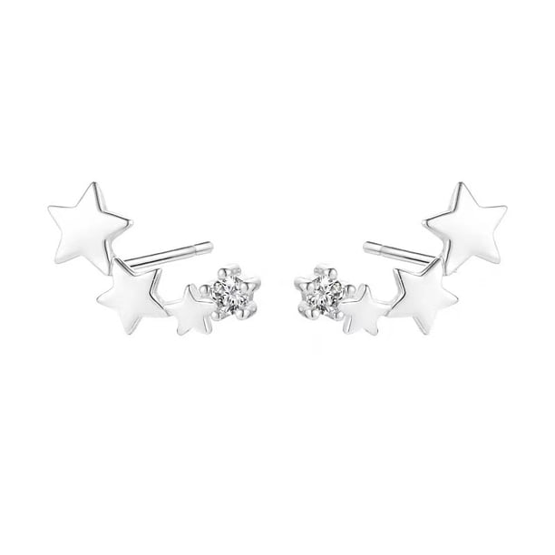 Gorgeous Sterling Silver Tiny Star Quartet Crawler Earrings - Perfectly Dainty and Stylish!