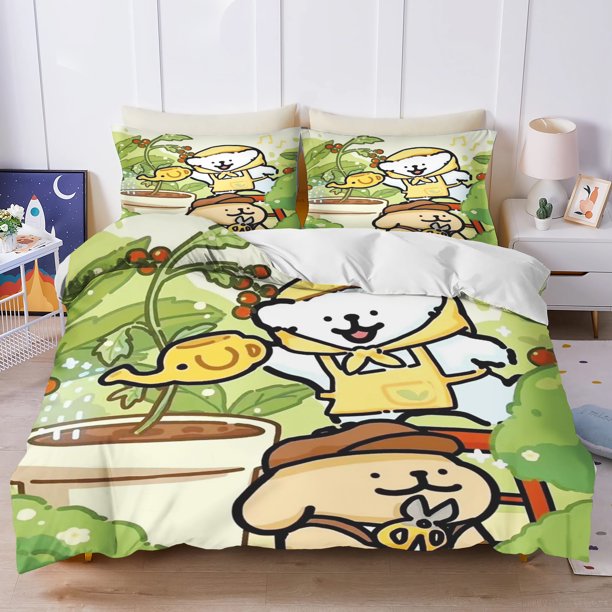 x50 Bed SheetsCute Cartoon Printed Quilt Cover for Children, Soft Customizable Bedding, Home Bedroom Comforter, Line Puppy 3-Piece Bedding Set (1 Duvet Cover + 2 Pillow Shams) nj50