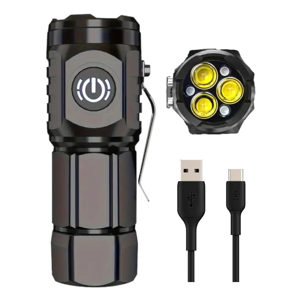 N-ofertas - Mini Linterna 3 Led Táctica Recargable Usb Gancho