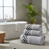 Casadeliacl - Toallones De Baño Teng Fei 70 Cm, Set De 3 Unidades Gris Claro Rallas