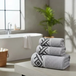 Casadeliacl - Toallones De Baño Teng Fei 70 Cm, Set De 3 Unidades Gris Claro Rallas
