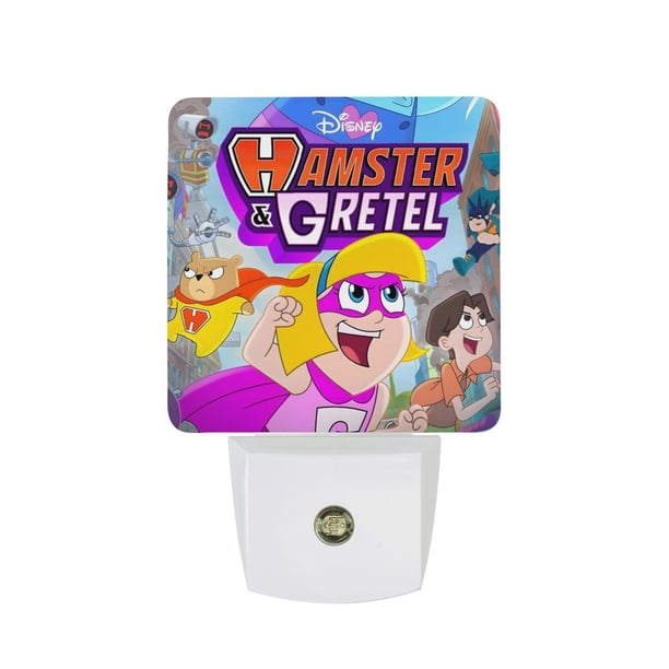 Hámster y Gretel Luz nocturna LED con sensor de anochecer a amanecer para dormitorio, baño, pasillo, escaleras - Lámpara LED nocturna de enchufe, 0.5W - 1 pieza