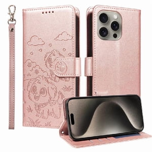 Funda Billetera Foxdock Compatible Con Iphone 15 Pro Max, Diseño Perrito Tierno, Ranuras Para Tarjetas Y Soporte Plegable