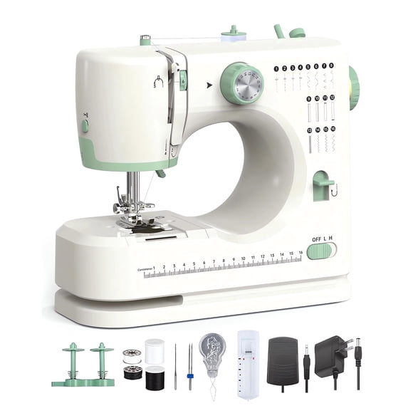 Máquina de coser QVNIE de 16 puntadas con aguja doble, portátil