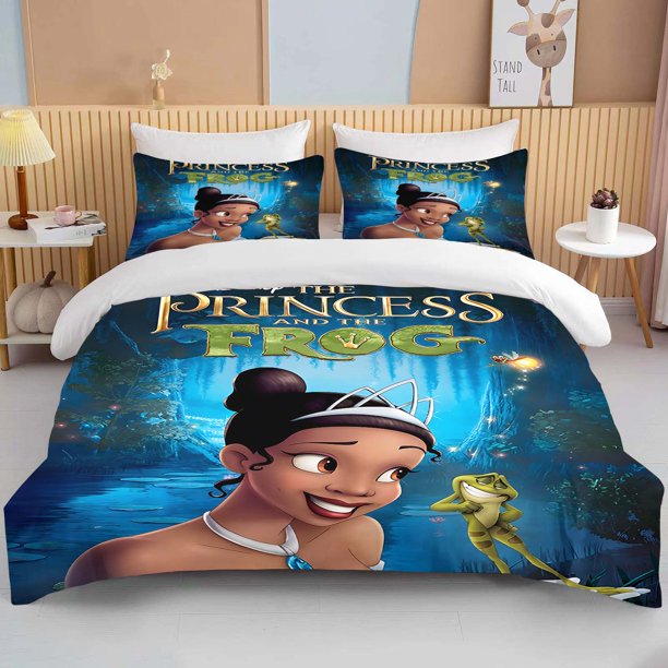 Princess and The Frog Printed Bedding Set Cartoon Anime Duvet Cover Comforter Pillowcase Boys Girls Children Adults King Bed Sheets