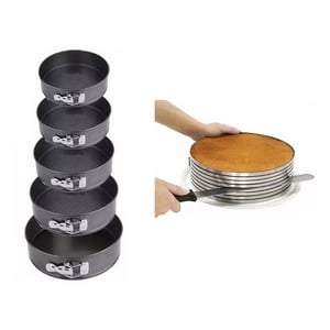 Genérico - Set 6 Moldes Redondos + Cortador Bizcocho Torta Repostería