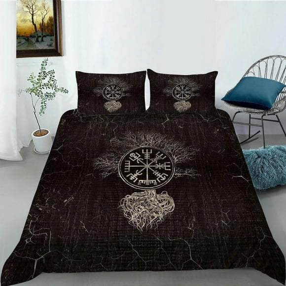 Norse Vi Axe Rune Vegvisir Compass Quilt Duvet Cover Set Comforter Cover3-Piece Bedding Set