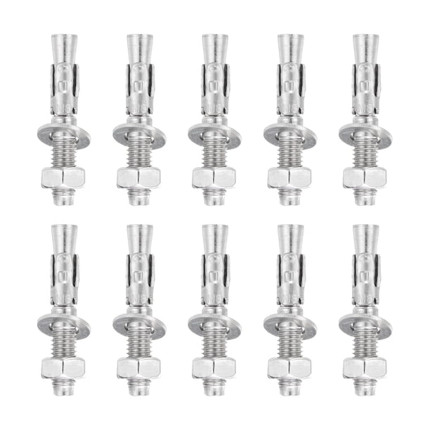 Uxcell 10 Pcs Anclajes de Cuña, 5/16" x 2" Anclajes de Hormigón de Acero Inoxidable, Pernos de Fijación Estándar de Alta Resistencia para Soporte de Base de Pared de Cemento