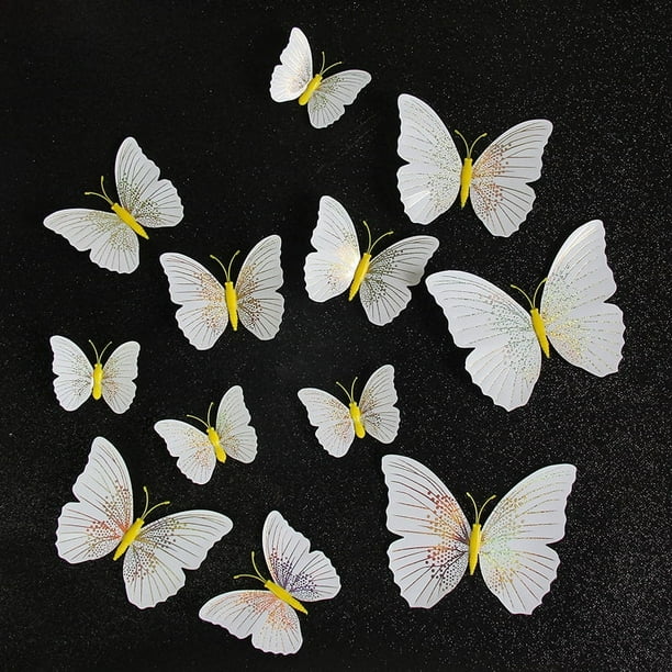 12pcs 3D Imitation Butterfly Wall Stickers, Glitter Butterfly Stickers, Room Wall Decor
