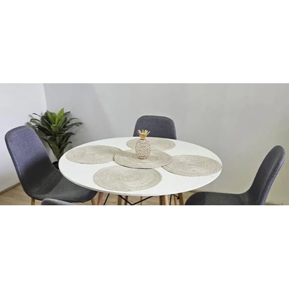 Comedor Mesa blanca 100cms + 4 Sillas Scoop Lino Gris