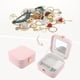 thumbnail image 2 of Caja de joyería cuadrada de cuero PU REGALWOVEN con espejo para mujeres, organizador de joyas de una sola capa con cierre a presión rosa, 2 of 7