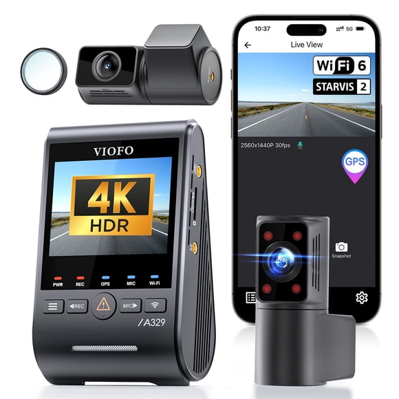 Dash Cam VIOFO A329S 4K, 3 canales, 210°, ojo de pez, con Wi-Fi 6