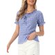thumbnail image 4 of INSPIRE CHIC Blusa de cuadros para el regreso a clases de mujer con cuello redondo, volantes y mangas abullonadas L Azul Real, 4 of 6