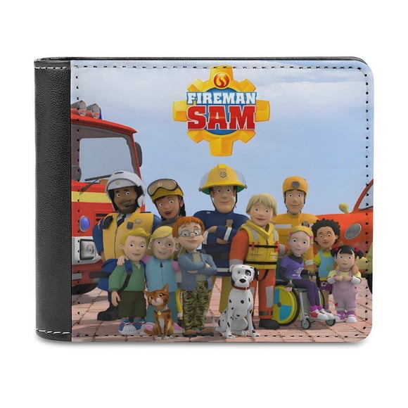 Sam el Bombero Cartera de Cuero PU para Hombres, Tarjetero Bifold Delgado, Cartera Minimalista de Cuero Sintético Suave