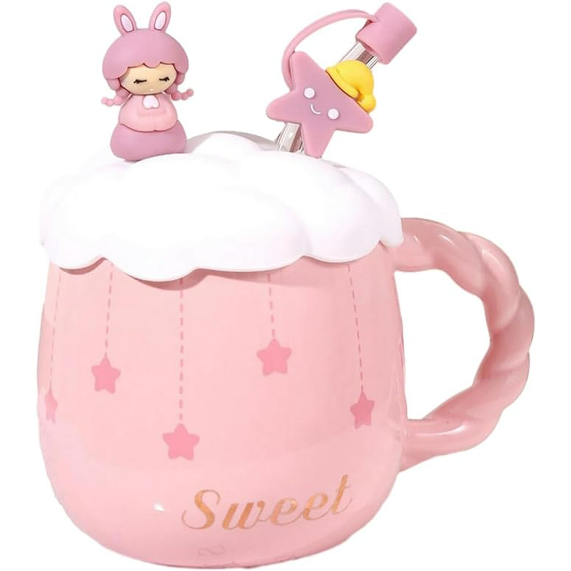 El Eden - Tazón, Mug Diseños De Anime, Incluye Tapa Silicona, Bombilla Rosado