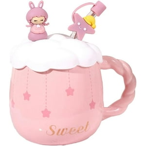 El Eden - Tazón, Mug Diseños De Anime, Incluye Tapa Silicona, Bombilla Rosado
