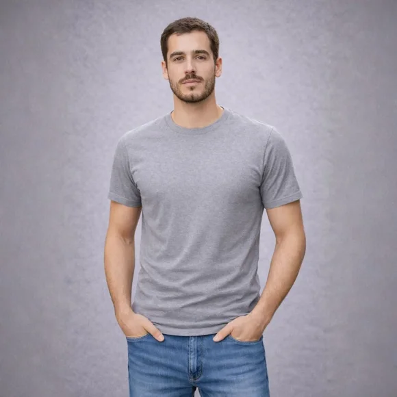 POLERA DE HOMBRE MANGA CORTA ALGODÓN PREMIUM GRIS XL
